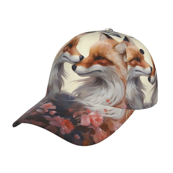 Rateoe Romantic Flower Fox Pattern Baseball Cap Outdoor Cap Mountain Dad Hat - Unstructured Soft Cotton Cap-Adjustable UV Protection Cap