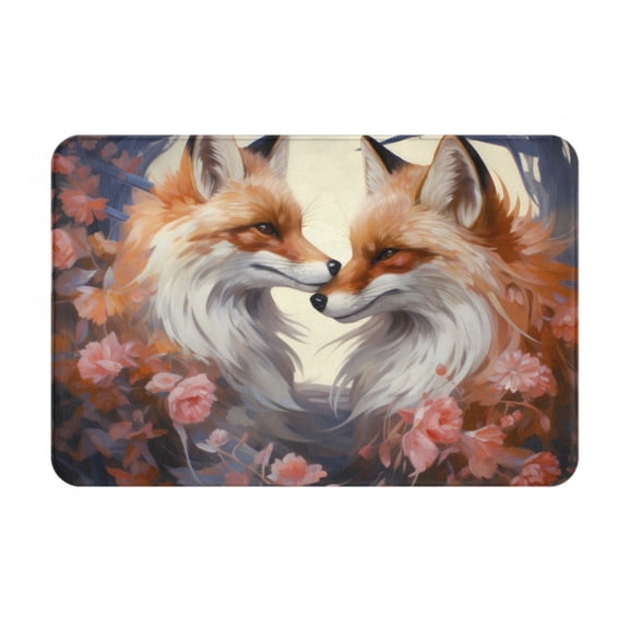 Rateoe Romantic Flower Fox Pattern Flannel Door Mat Indoor Outdoor Entrance, Waterproof All-Weather Doormat,Fade Resistant, Low Profile Entryway Mat 16x24in