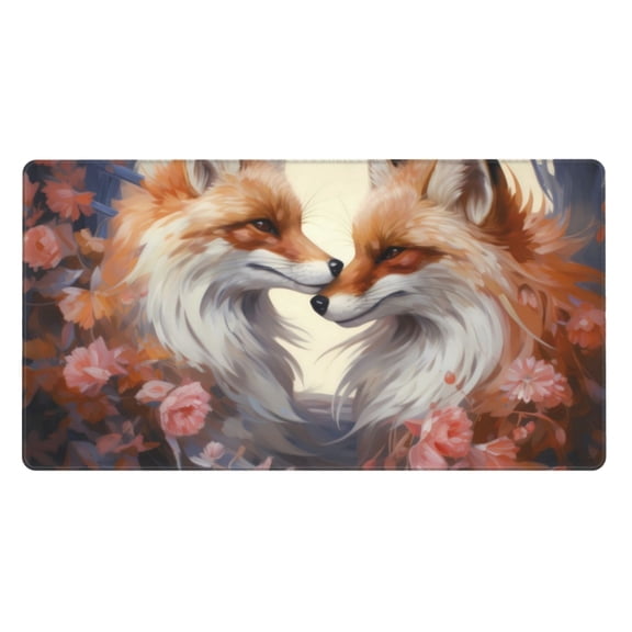 Rateoe Romantic Flower Fox Print Mouse Pad - Extended Large Gaming Mousepad,Non-Slip Stitched Edge,16x29.5 Inch