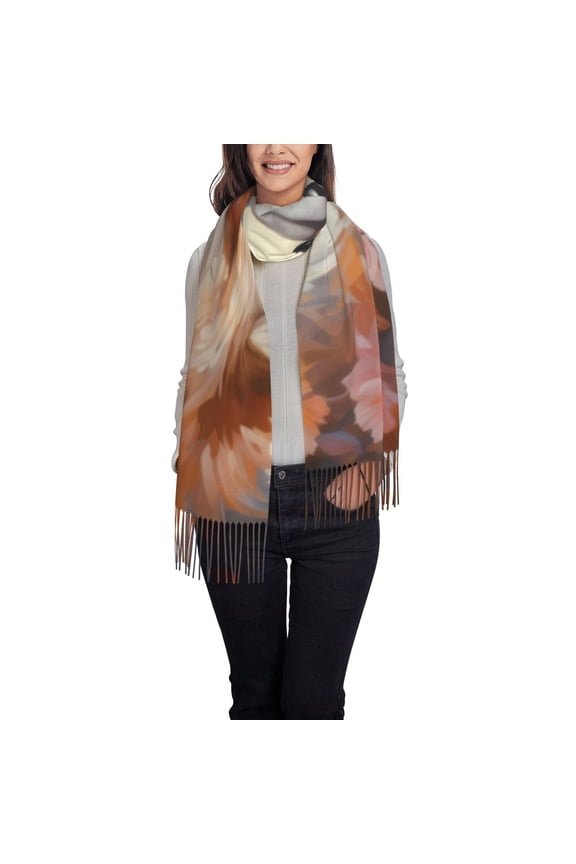 Romantic Flower Fox Women's Traditional Scarf Wrap Tassel Shawl Fringes Neck Head Shawl Retro Scarf