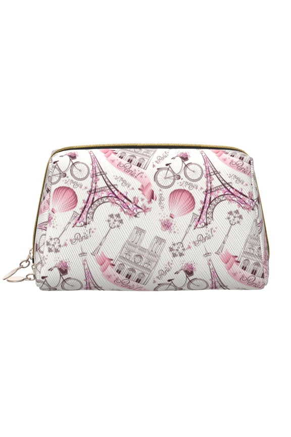 Romantic Travel In Paris for Travel Makeup Bag,Large Capacity Cosmetic Bags for Women,Waterproof Portable Pouch Open Flat Toiletry Bag Make up Organizer