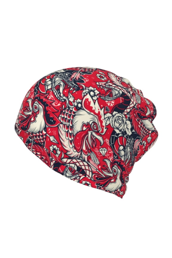 Rooster Head Cotton Slouchy Beanie Hat for Men/Women,Lightweight Oversize Large Thin Skull Cap Night Sleeping Cap