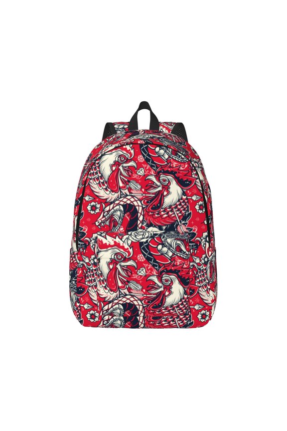 Rooster Head Pattern Canvas College Laptop Backpack,Travel Daypack,Durable Rucksack Travel Notebook Bag School Backpack Book Bag for Men Women-Small