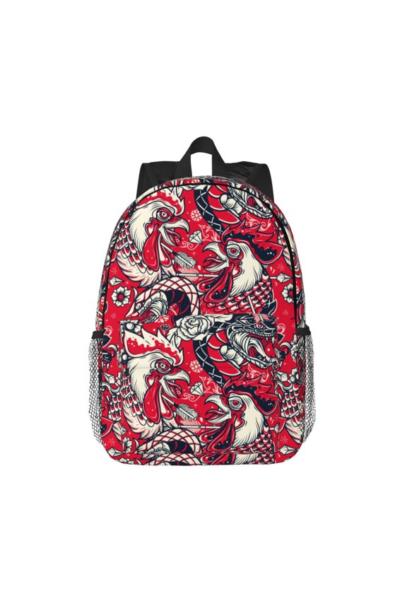 Rooster Head Pattern Student Backpack Water-resistant Backpack 15-inch Laptop Backpack Lightweight Adjustable School Backpack