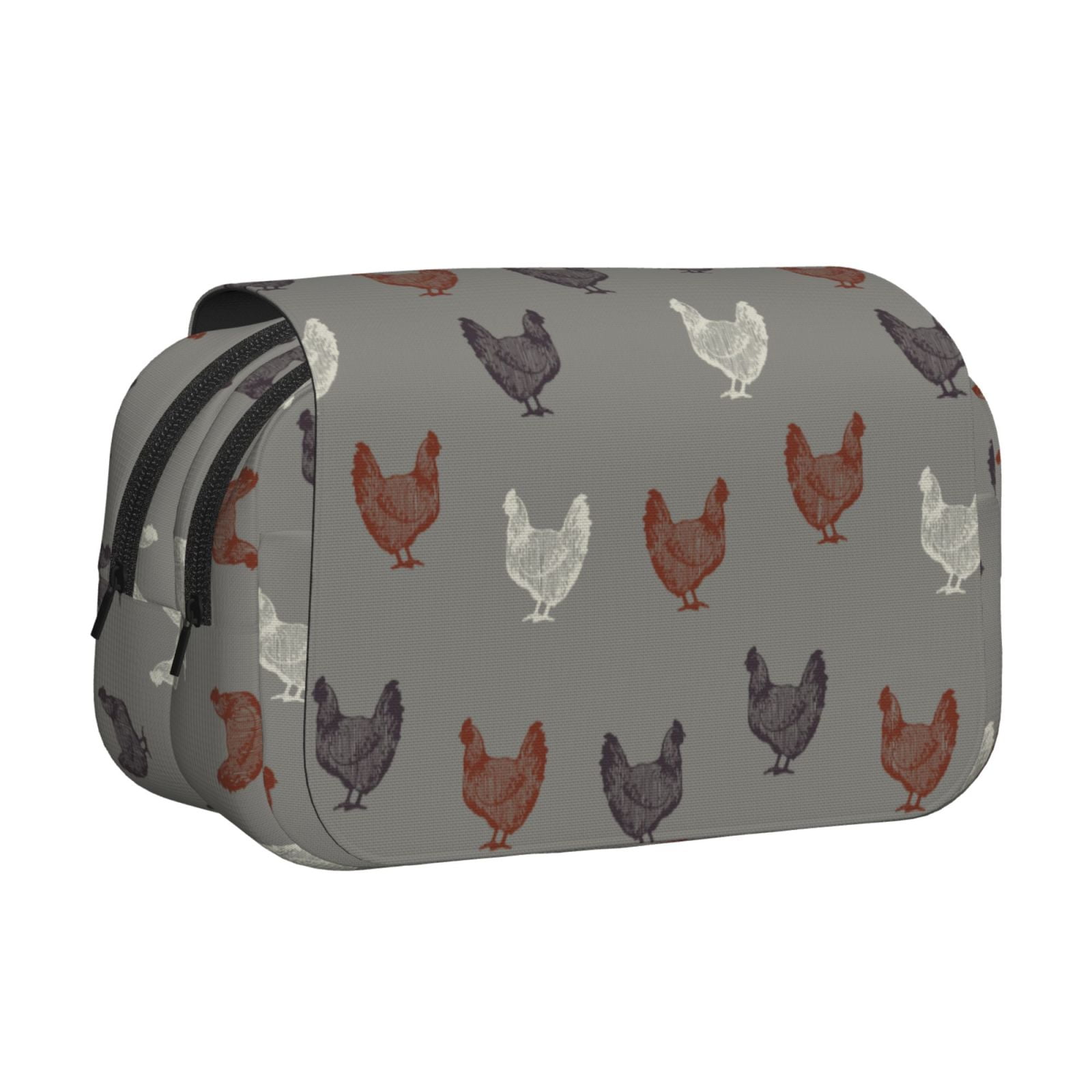 Rateoe Rooster Pattern Double Clamshell Pen Case, Storage Organizer with Two Zipper Compartments– Holds Up to 50 Pencils & Pens