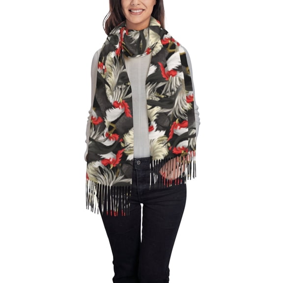 Rateoe Roosters 2 Women's Traditional Scarf Wrap Tassel Shawl Fringes Neck Head Shawl Retro Scarf