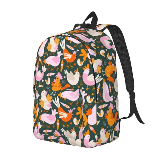 Rateoe Roosters and Chicks Pattern Durable Canvas Backpack for Men & Women – Stylish & Lightweight – Adjustable Straps, Multiple Pockets – Fits 15-17 Inch LaptopsMedium