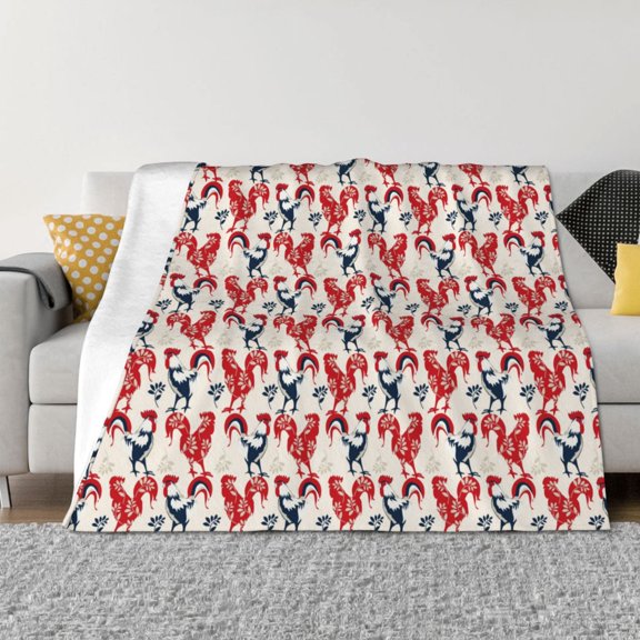 Rateoe Roosters Pattern Flannel Throw Blanket, Ultra-soft Blanket for Bed, Couch, Car, Hypoallergenic Anti-pilling blanket-