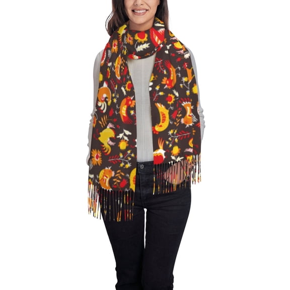 Rateoe Roosters Women's Traditional Scarf Wrap Tassel Shawl Fringes Neck Head Shawl Retro Scarf