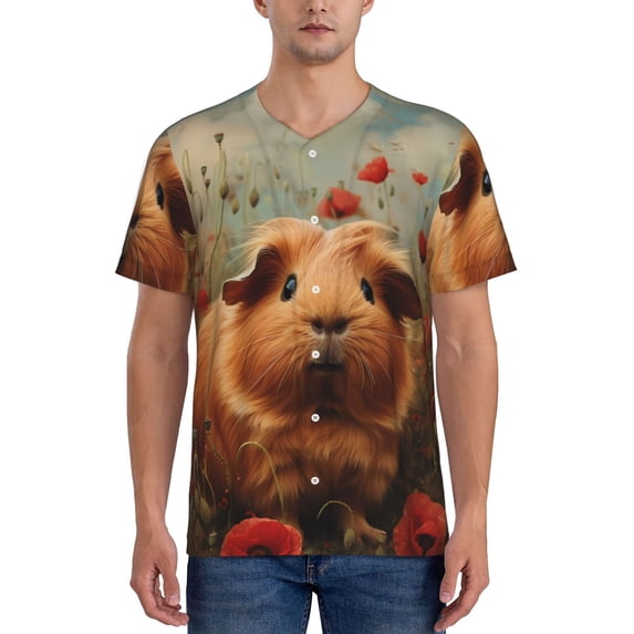 Rateoe Rose Cute Guinea Pig Pattern Men’s Baseball Short Sleeve Polo Shirt, Midweight Men's Shirt Golf Shirt Polo Shirts Quick Dry Short-4X-Large