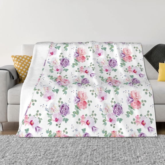Rateoe Rose Flower B Pattern Flannel Throw Blanket, Ultra-soft Blanket for Bed, Couch, Car, Hypoallergenic Anti-pilling blanket-50"x40"(Horizontal)