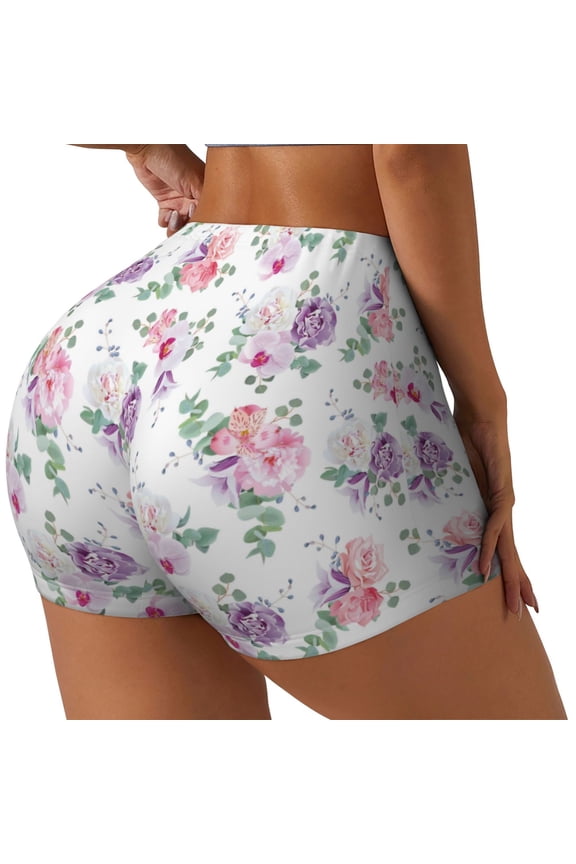 Rose Flower B Printed Power Workout Shorts for Women Tummy Control Squat Proof Ribbed Thick Seamless Scrunch Active Short-Medium