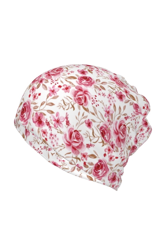 Rose Flowers Cotton Slouchy Beanie Hat for Men/Women,Lightweight Oversize Large Thin Skull Cap Night Sleeping Cap