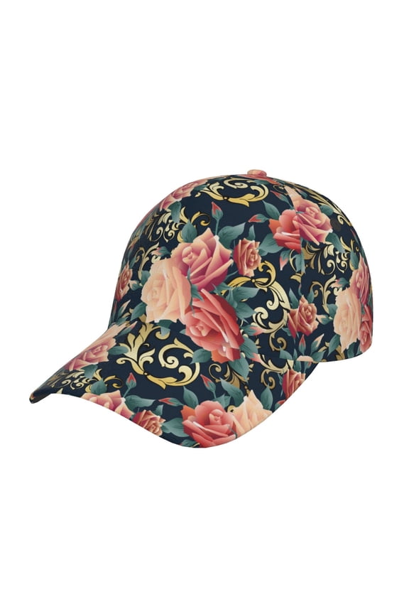 Rose Flowers Pattern Baseball Cap Outdoor Cap Mountain Dad Hat - Unstructured Soft Cotton Cap-Adjustable UV Protection Cap