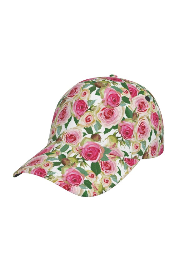 Rose Flowers Pattern Baseball Cap Outdoor Cap Mountain Dad Hat - Unstructured Soft Cotton Cap-Adjustable UV Protection Cap