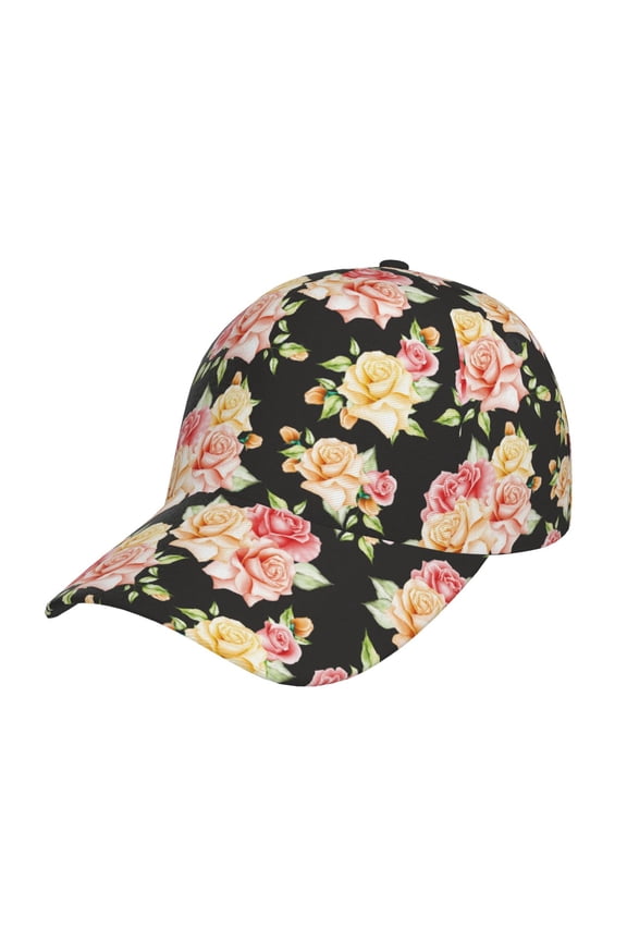 Rose Flowers Pattern Baseball Cap Outdoor Cap Mountain Dad Hat - Unstructured Soft Cotton Cap-Adjustable UV Protection Cap