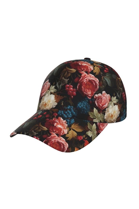 Rose Flowers Pattern Baseball Cap Outdoor Cap Mountain Dad Hat - Unstructured Soft Cotton Cap-Adjustable UV Protection Cap