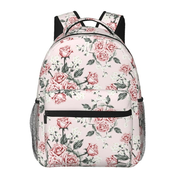 Rateoe Rose Flowers Pattern Casual Backpack for School, Work, Travel – Adjustable Straps, Multiple Compartments – Ergonomic Design, Fits Laptops and Tablets