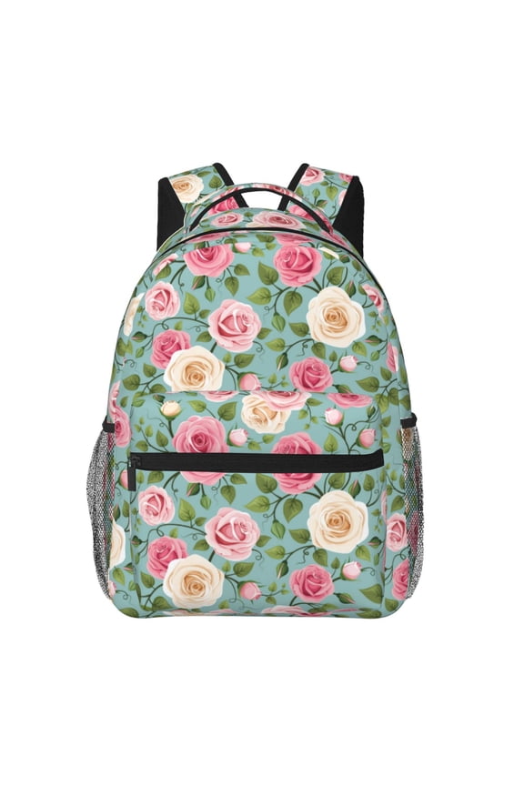 Rose Flowers Pattern Casual Backpack for School, Work, Travel Adjustable Straps, Multiple Compartments Ergonomic Design, Fits Laptops and Tablets