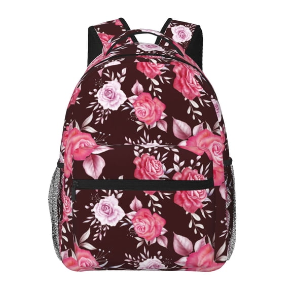 Rateoe Rose Flowers Pattern Casual Backpack for School, Work, Travel Adjustable Straps, Multiple Compartments Ergonomic Design, Fits Laptops and Tablets