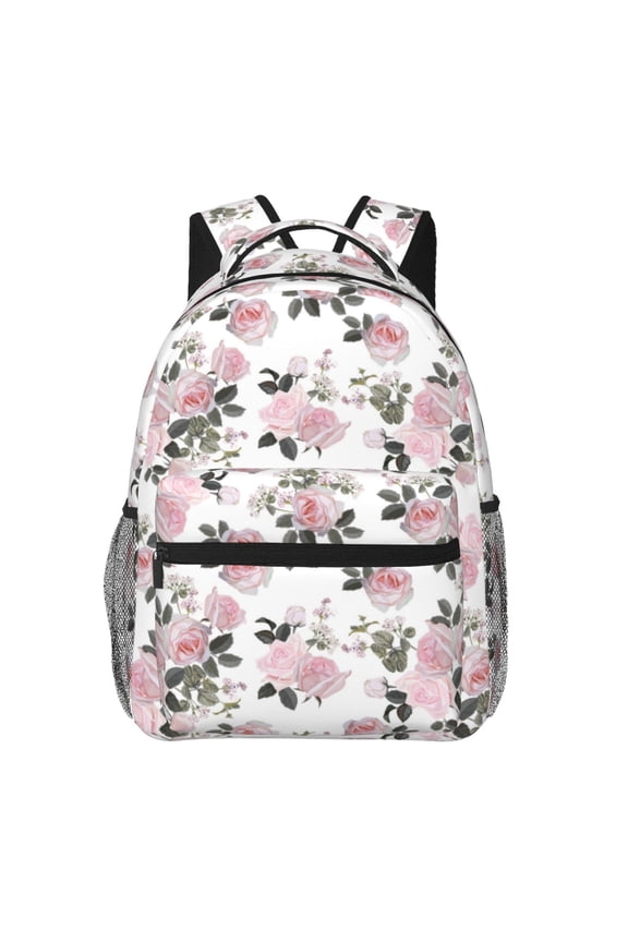 Rose Flowers Pattern Casual Backpack for School, Work, Travel Adjustable Straps, Multiple Compartments Ergonomic Design, Fits Laptops and Tablets
