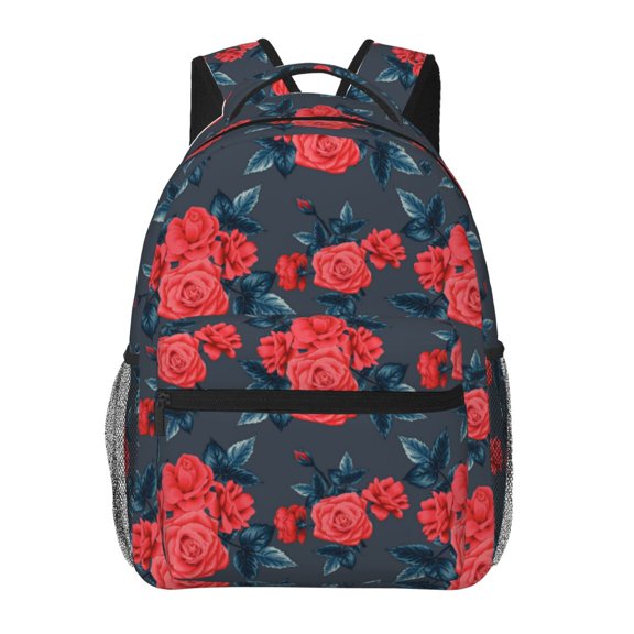 Rateoe Rose Flowers Pattern Casual Backpack for School, Work, Travel Adjustable Straps, Multiple Compartments Ergonomic Design, Fits Laptops and Tablets