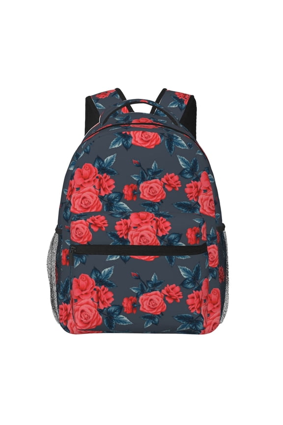 Rose Flowers Pattern Casual Backpack for School, Work, Travel Adjustable Straps, Multiple Compartments Ergonomic Design, Fits Laptops and Tablets