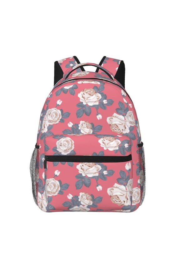 Rose Flowers Pattern Casual Backpack for School, Work, Travel Adjustable Straps, Multiple Compartments Ergonomic Design, Fits Laptops and Tablets