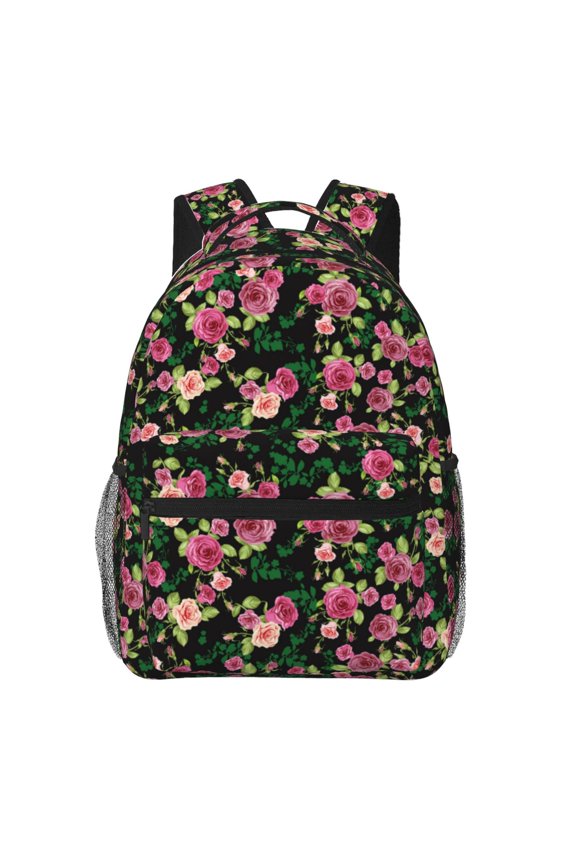 Rose Flowers Pattern Casual Backpack for School, Work, Travel Adjustable Straps, Multiple Compartments Ergonomic Design, Fits Laptops and Tablets