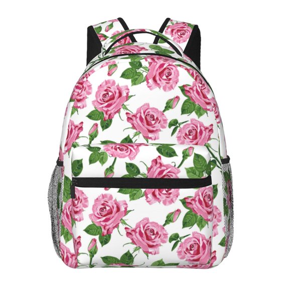 Rateoe Rose Flowers Pattern Casual Backpack for School, Work, Travel Adjustable Straps, Multiple Compartments Ergonomic Design, Fits Laptops and Tablets