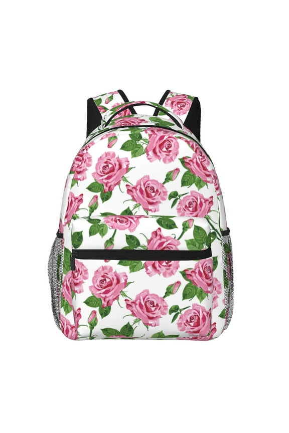 Rose Flowers Pattern Casual Backpack for School, Work, Travel Adjustable Straps, Multiple Compartments Ergonomic Design, Fits Laptops and Tablets