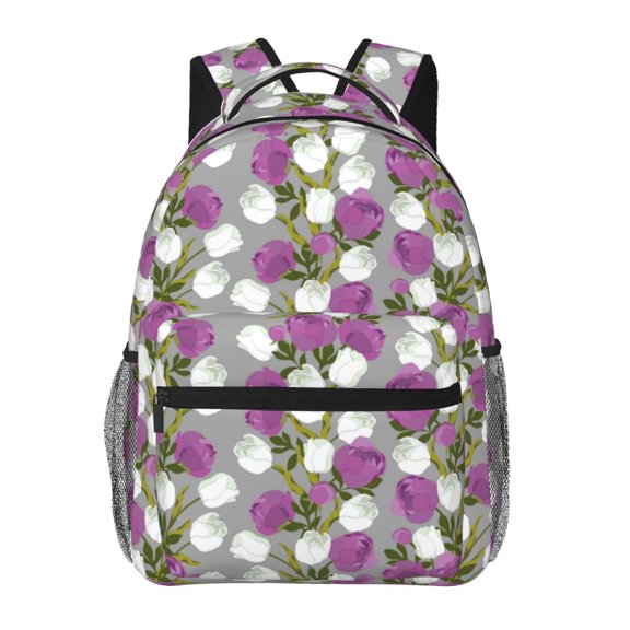 Rateoe Rose Flowers Pattern Casual Backpack for School, Work, Travel Adjustable Straps, Multiple Compartments Ergonomic Design, Fits Laptops and Tablets