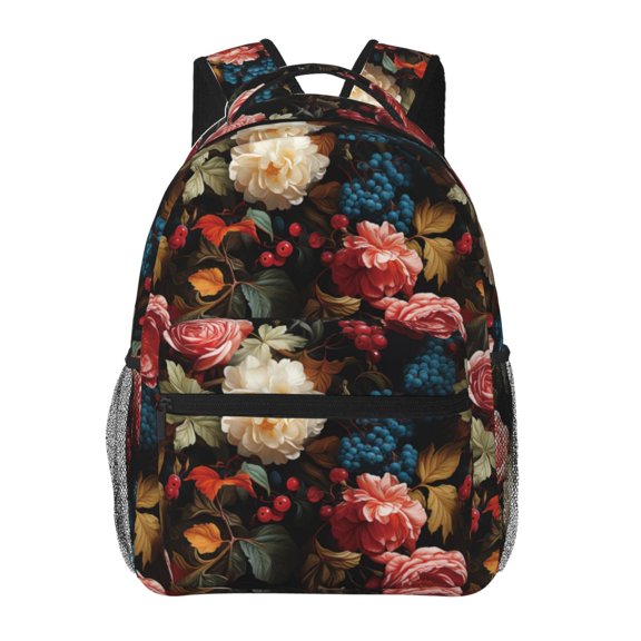 Rateoe Rose Flowers Pattern Casual Backpack for School, Work, Travel Adjustable Straps, Multiple Compartments Ergonomic Design, Fits Laptops and Tablets
