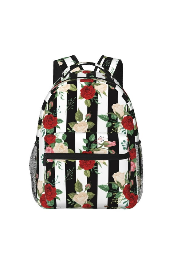 Rose Flowers Pattern Casual Backpack for School, Work, Travel Adjustable Straps, Multiple Compartments Ergonomic Design, Fits Laptops and Tablets