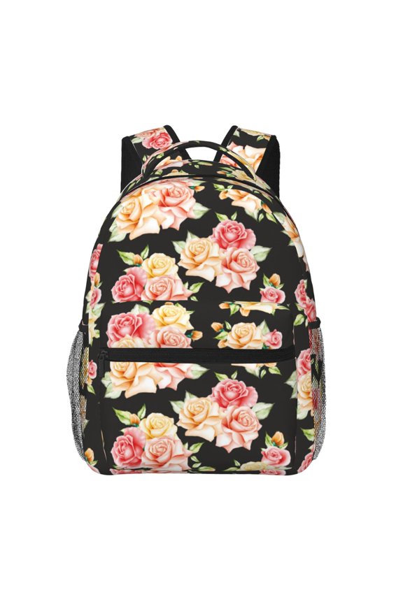 Rose Flowers Pattern Casual Backpack for School, Work, Travel Adjustable Straps, Multiple Compartments Ergonomic Design, Fits Laptops and Tablets