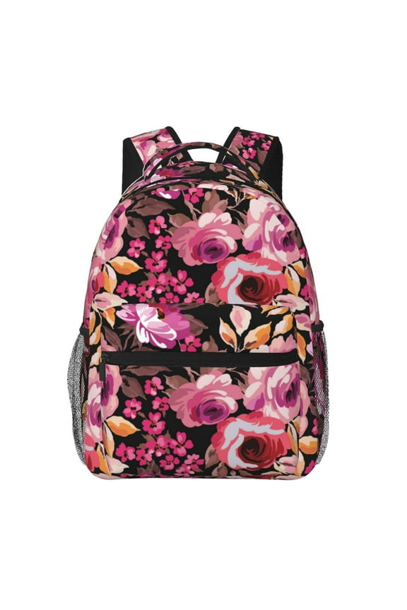 Rose Flowers Pattern Casual Backpack for School, Work, Travel Adjustable Straps, Multiple Compartments Ergonomic Design, Fits Laptops and Tablets