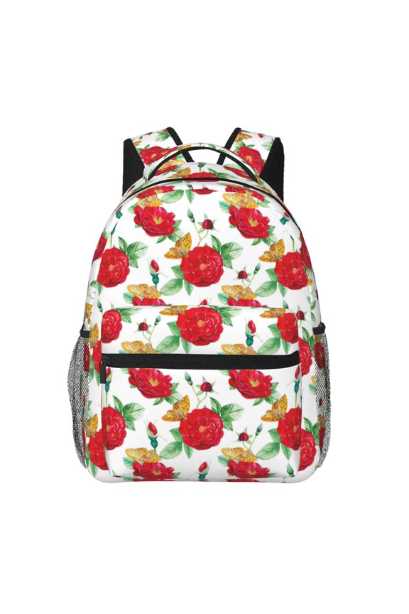 Rose Flowers Pattern Casual Backpack for School, Work, Travel Adjustable Straps, Multiple Compartments Ergonomic Design, Fits Laptops and Tablets