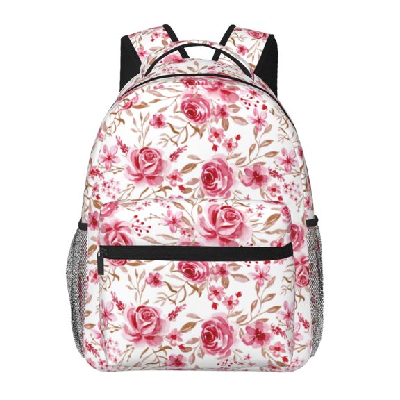 Rateoe Rose Flowers Pattern Casual Backpack for School, Work, Travel Adjustable Straps, Multiple Compartments Ergonomic Design, Fits Laptops and Tablets