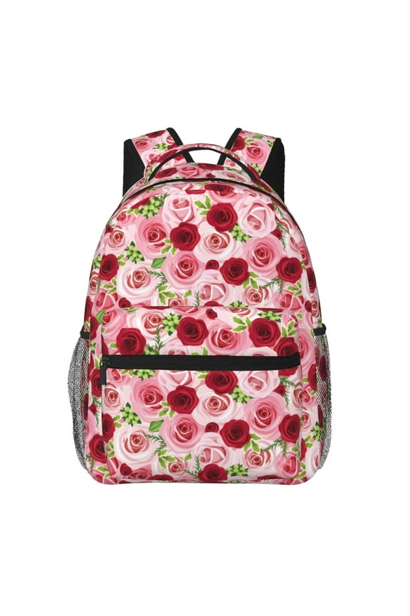 Rose Flowers Pattern Casual Backpack for School, Work, Travel Adjustable Straps, Multiple Compartments Ergonomic Design, Fits Laptops and Tablets