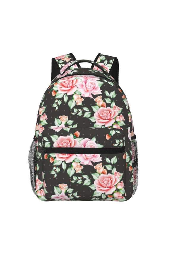 Rose Flowers Pattern Casual Backpack for School, Work, Travel Adjustable Straps, Multiple Compartments Ergonomic Design, Fits Laptops and Tablets