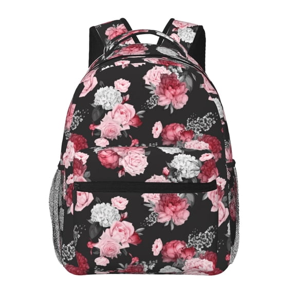Rateoe Rose Flowers Pattern Casual Backpack for School, Work, Travel Adjustable Straps, Multiple Compartments Ergonomic Design, Fits Laptops and Tablets
