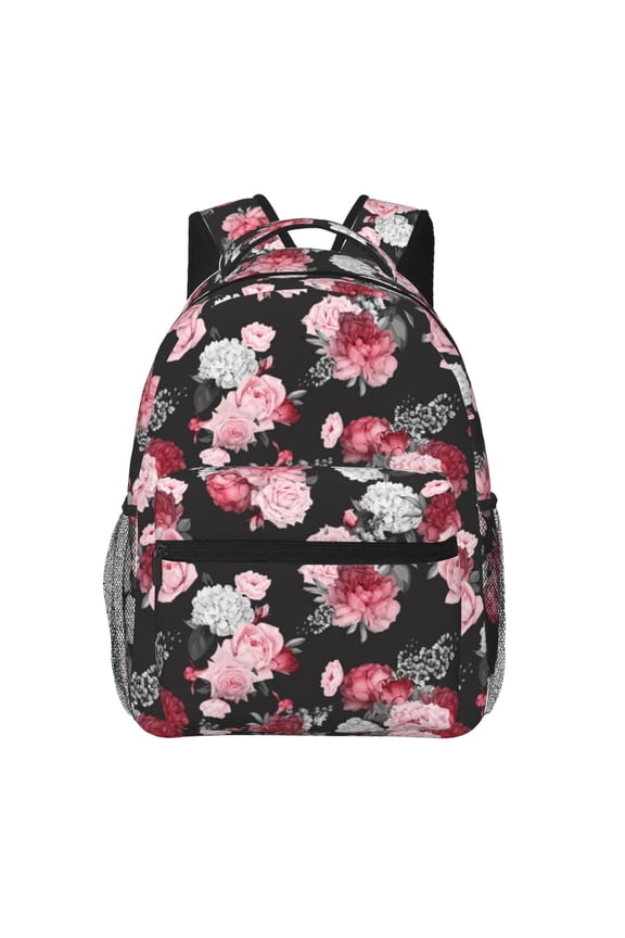 Rose Flowers Pattern Casual Backpack for School, Work, Travel Adjustable Straps, Multiple Compartments Ergonomic Design, Fits Laptops and Tablets