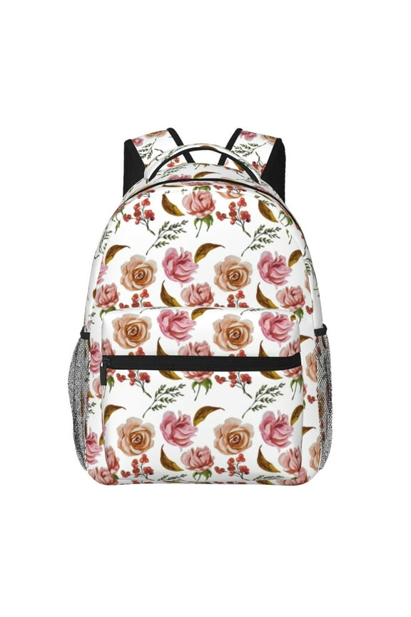 Rose Flowers Pattern Casual Backpack for School, Work, Travel Adjustable Straps, Multiple Compartments Ergonomic Design, Fits Laptops and Tablets