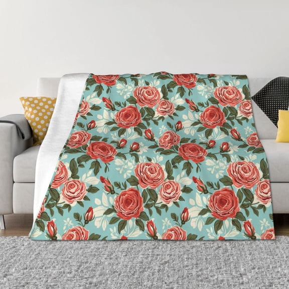 Rateoe Rose Flowers Pattern Flannel Throw Blanket, Ultra-soft Blanket for Bed, Couch, Car, Hypoallergenic Anti-pilling blanket-