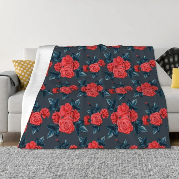 Rateoe Rose Flowers Pattern Flannel Throw Blanket, Ultra-soft Blanket for Bed, Couch, Car, Hypoallergenic Anti-pilling blanket-40"x30"(Horizontal)
