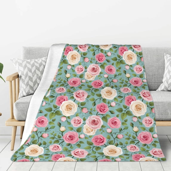 Rateoe Rose Flowers Pattern Flannel Throw Blanket, Ultra-soft Blanket for Bed, Couch, Car, Hypoallergenic Anti-pilling blanket-40"x30"(Vertical)