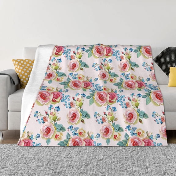 Rateoe Rose Flowers Pattern Flannel Throw Blanket, Ultra-soft Blanket for Bed, Couch, Car, Hypoallergenic Anti-pilling blanket-50"x40"(Horizontal)