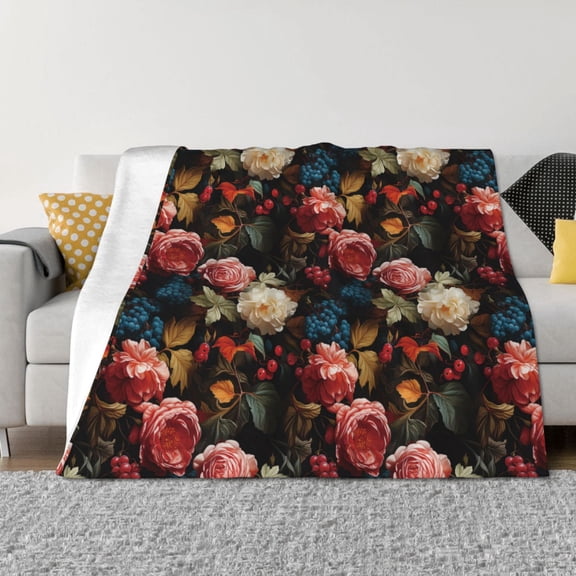 Rateoe Rose Flowers Pattern Flannel Throw Blanket, Ultra-soft Blanket for Bed, Couch, Car, Hypoallergenic Anti-pilling blanket-50"x40"(Horizontal)