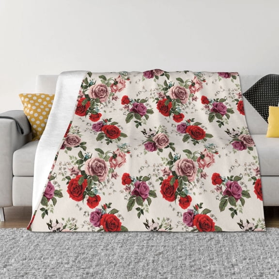 Rateoe Rose Flowers Pattern Flannel Throw Blanket, Ultra-soft Blanket for Bed, Couch, Car, Hypoallergenic Anti-pilling blanket-