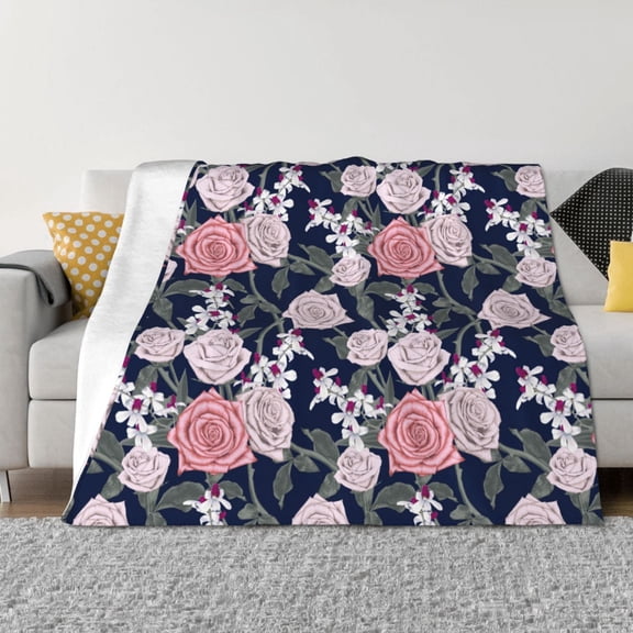 Rateoe Rose Flowers Pattern Flannel Throw Blanket, Ultra-soft Blanket for Bed, Couch, Car, Hypoallergenic Anti-pilling blanket-